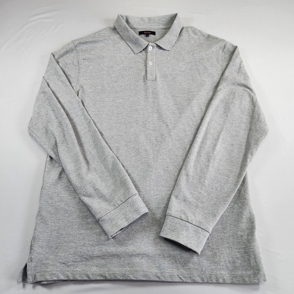 Quince Men Organic Cotton Long Sleeve Pique Polo Gray Large